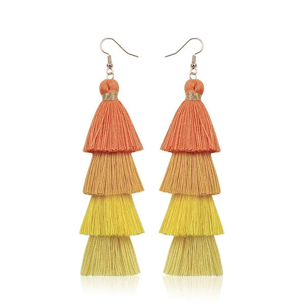 Bohemian Style Tassel Hanging Earrings | Layered Tassel Dangle Earrings