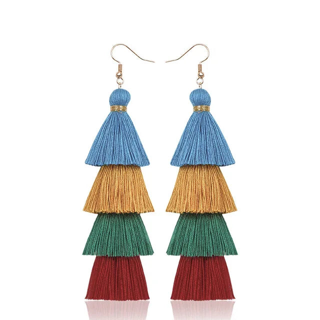 Bohemian Style Tassel Hanging Earrings | Layered Tassel Dangle Earrings