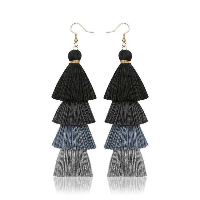 Bohemian Style Tassel Hanging Earrings | Layered Tassel Dangle Earrings
