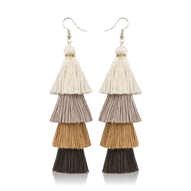 Bohemian Style Tassel Hanging Earrings | Layered Tassel Dangle Earrings