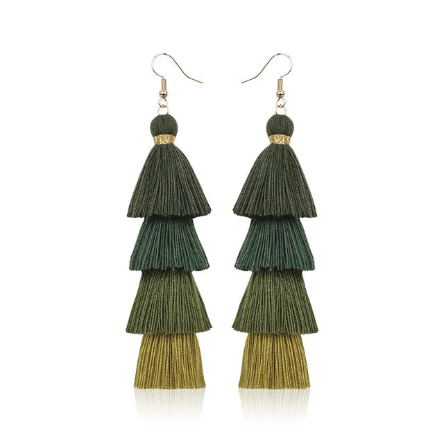 Bohemian Style Tassel Hanging Earrings | Layered Tassel Dangle Earrings