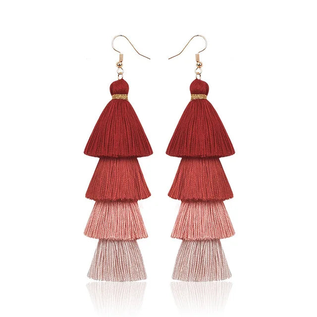 Bohemian Style Tassel Hanging Earrings | Layered Tassel Dangle Earrings