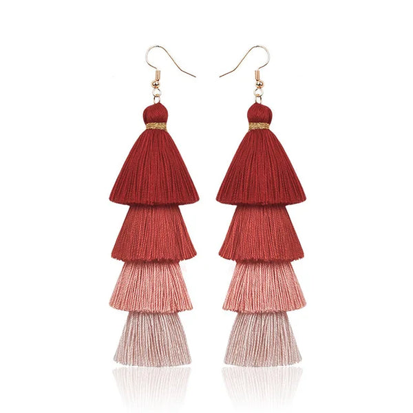 Bohemian Style Tassel Hanging Earrings | Layered Tassel Dangle Earrings