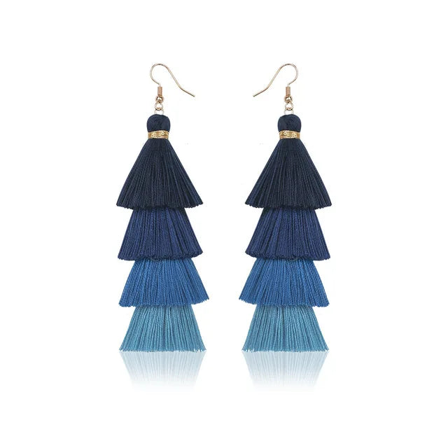 Bohemian Style Tassel Hanging Earrings | Layered Tassel Dangle Earrings