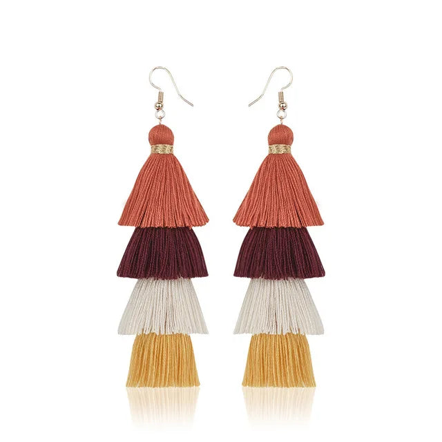 Bohemian Style Tassel Hanging Earrings | Layered Tassel Dangle Earrings