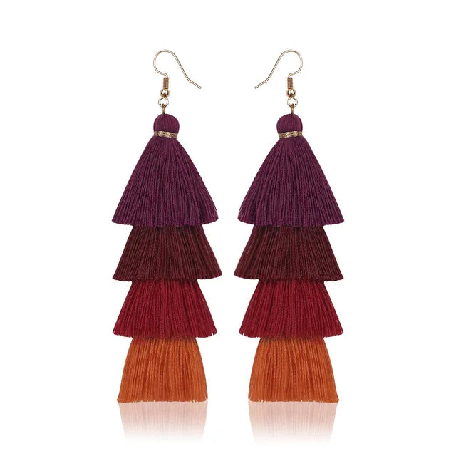 Bohemian Style Tassel Hanging Earrings | Layered Tassel Dangle Earrings