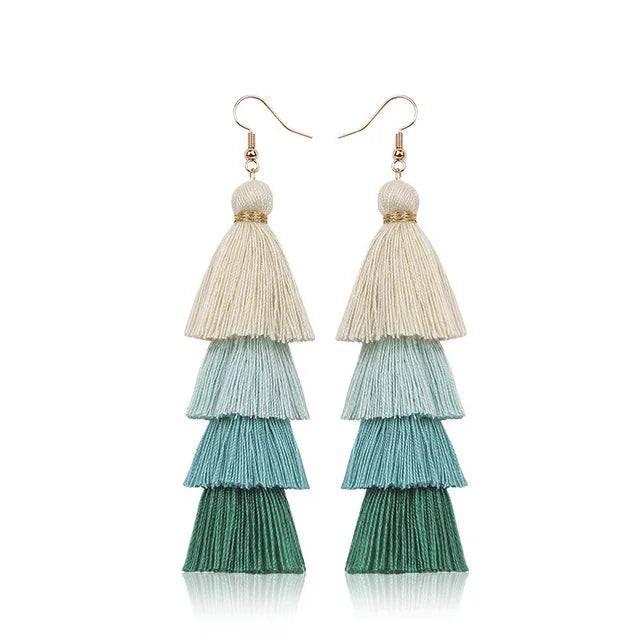 Bohemian Style Tassel Hanging Earrings | Layered Tassel Dangle Earrings
