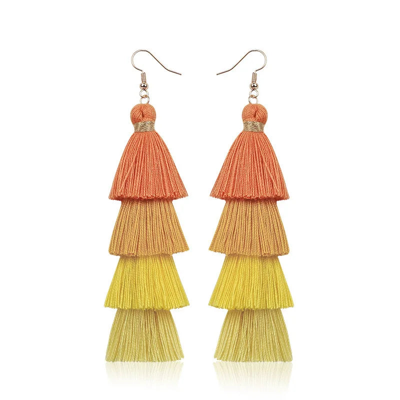 Bohemian Style Tassel Hanging Earrings | Layered Tassel Dangle Earrings