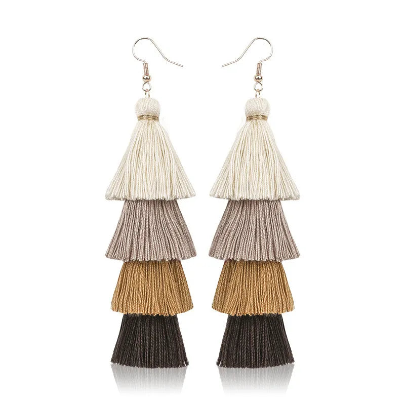 Bohemian Style Tassel Hanging Earrings | Layered Tassel Dangle Earrings