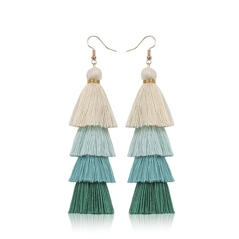 Bohemian Style Tassel Hanging Earrings | Layered Tassel Dangle Earrings