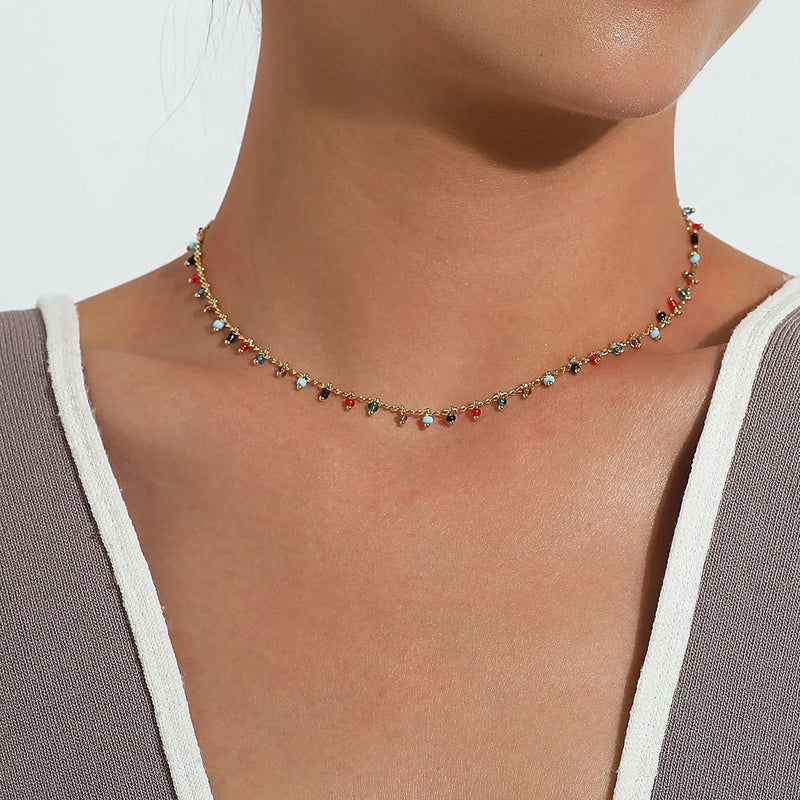 Bunte Bohemia Perlen Choker Halskette für Frauen | Modische Bohemian Perlenkette