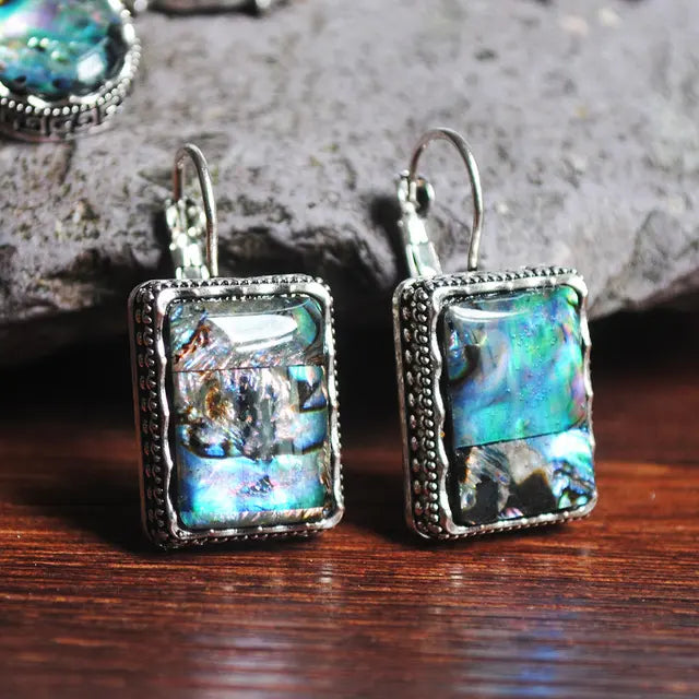 Bunte Bohemian Muschelohrringe Vintage Silber plattiert Wasser Tropfen Runde geometrische Hakenohrringe für Damen Party Schmuck