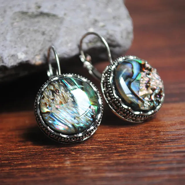 Bunte Bohemian Muschelohrringe Vintage Silber plattiert Wasser Tropfen Runde geometrische Hakenohrringe für Damen Party Schmuck