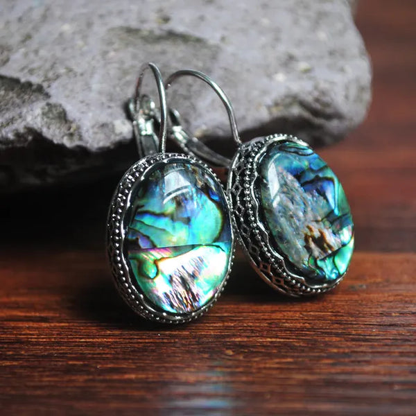 Bunte Bohemian Muschelohrringe Vintage Silber plattiert Wasser Tropfen Runde geometrische Hakenohrringe für Damen Party Schmuck