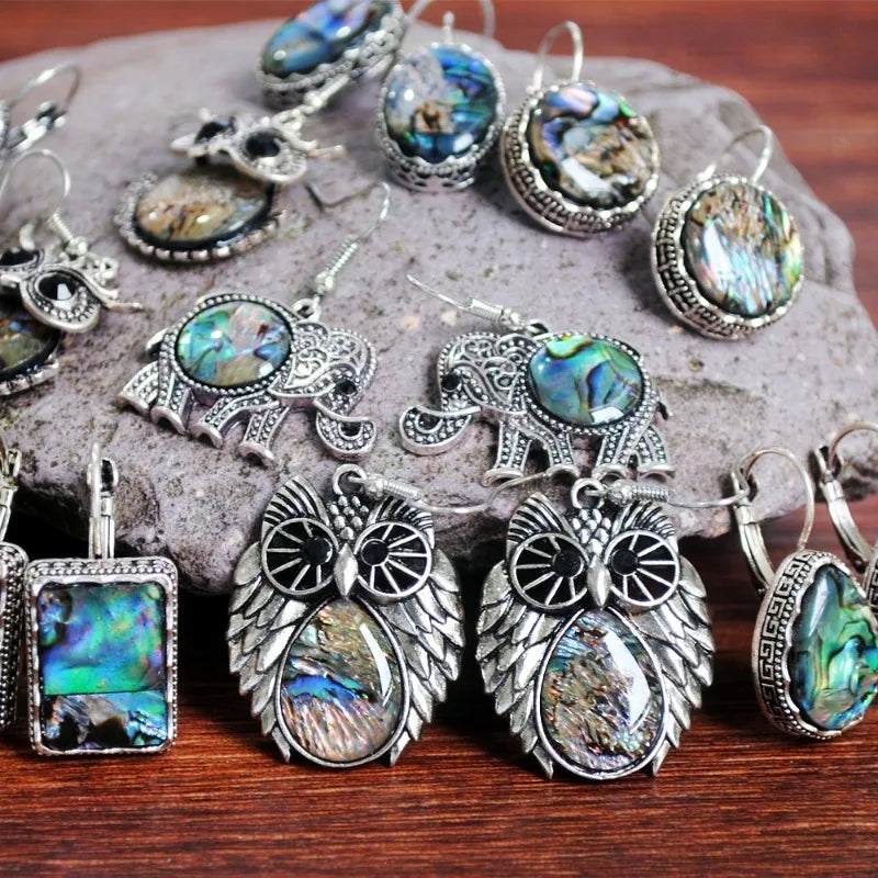 Bunte Bohemian Muschelohrringe Vintage Silber plattiert Wasser Tropfen Runde geometrische Hakenohrringe für Damen Party Schmuck