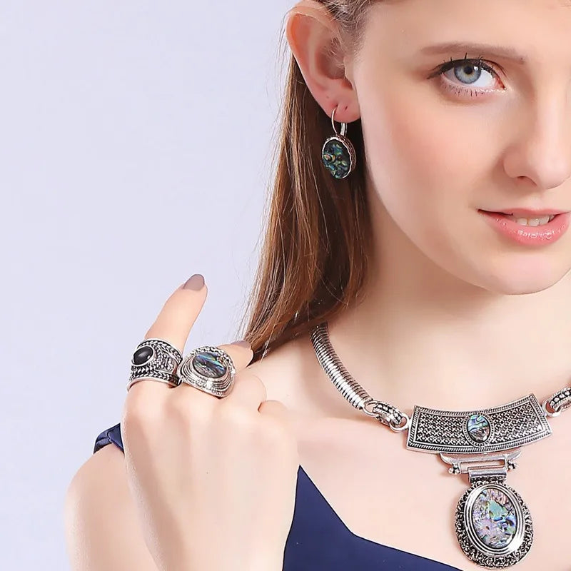 Bunte Bohemian Muschelohrringe Vintage Silber plattiert Wasser Tropfen Runde geometrische Hakenohrringe für Damen Party Schmuck