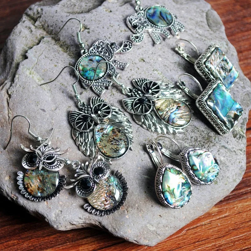 Bunte Bohemian Muschelohrringe Vintage Silber plattiert Wasser Tropfen Runde geometrische Hakenohrringe für Damen Party Schmuck