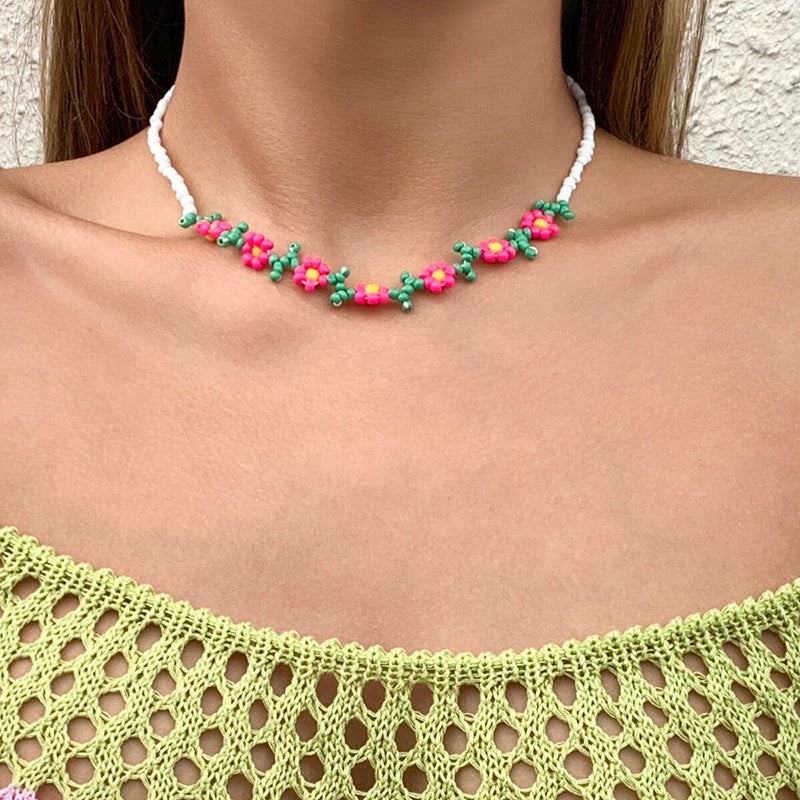 Bohemian Handgefertigt Farbenfrohe Florale Gänseblümchen Perlen Halsketten Halsketten