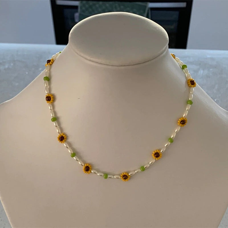Bohemian Handgefertigt Farbenfrohe Florale Gänseblümchen Perlen Halsketten Halsketten