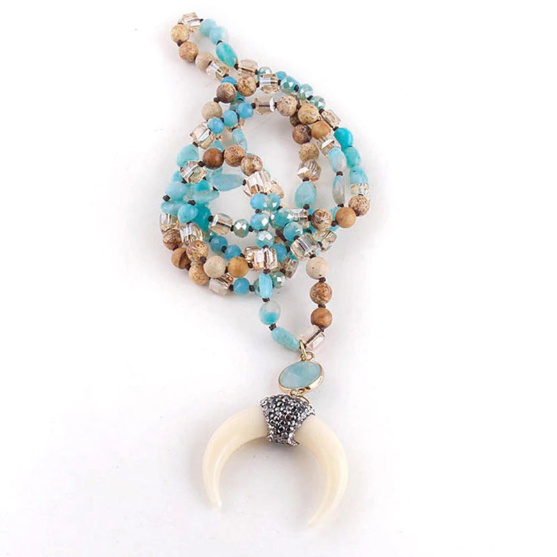 Bohemian Inspirierte Stammesox Horn Perlenkette
