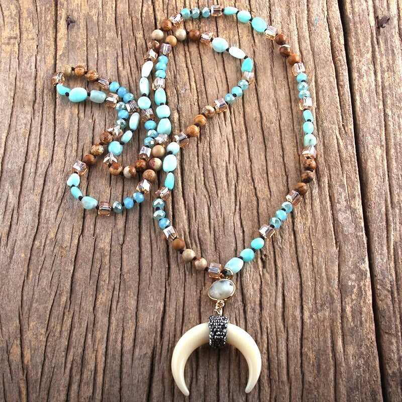 Bohemian Inspirierte Stammesox Horn Perlenkette