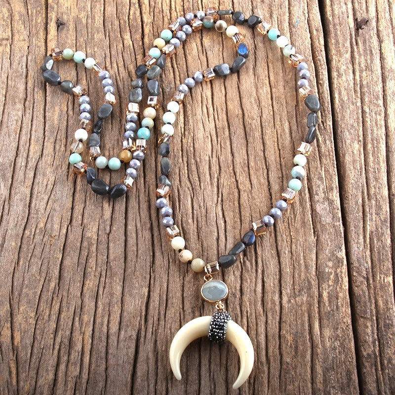 Bohemian Inspirierte Stammesox Horn Perlenkette