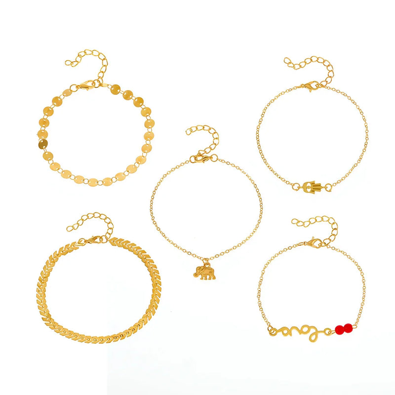 Boho Mehrschichtiges Fußkettchen für Damen mit Liebesform-Metallanhänger