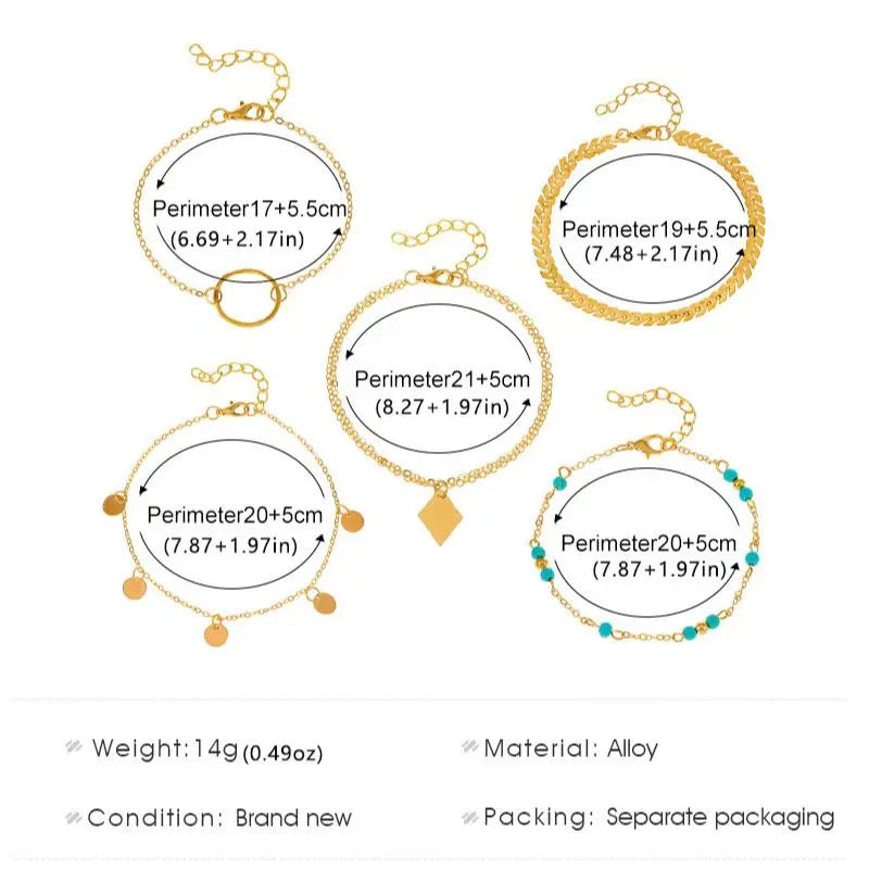 Boho Mehrschichtiges Fußkettchen für Damen mit Liebesform-Metallanhänger