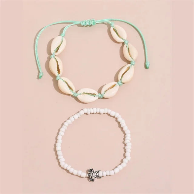 Bohemian Muschel Fußkettchen für Frauen Fußschmuck Sommer Strand Barfuß Armbänder Knöchel an Bein Kette Knöchelriemen Accessoires