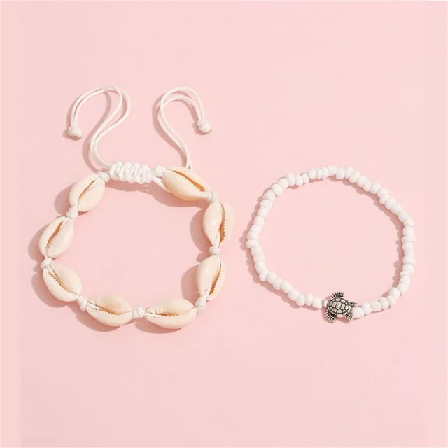 Bohemian Muschel Fußkettchen für Frauen Fußschmuck Sommer Strand Barfuß Armbänder Knöchel an Bein Kette Knöchelriemen Accessoires