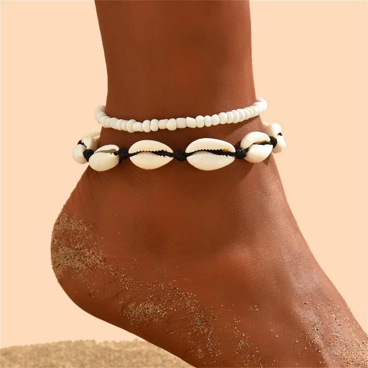 Bohemian Muschel Fußkettchen für Frauen Fußschmuck Sommer Strand Barfuß Armbänder Knöchel an Bein Kette Knöchelriemen Accessoires