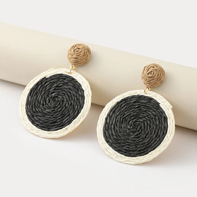 Bunte Raffia Rattan Ohrringe im Bohemian-Stil für Frauen - Sommer Strand Schmuck
