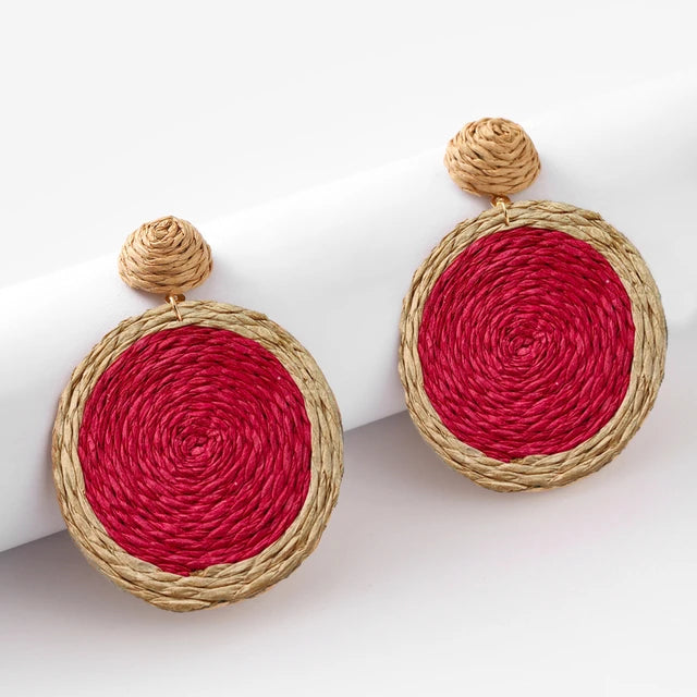 Bunte Raffia Rattan Ohrringe im Bohemian-Stil für Frauen - Sommer Strand Schmuck