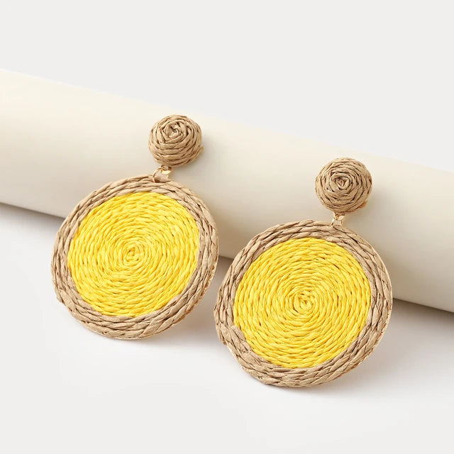 Bunte Raffia Rattan Ohrringe im Bohemian-Stil für Frauen - Sommer Strand Schmuck