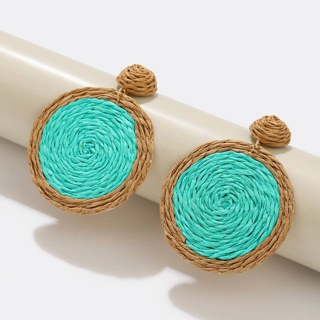 Bunte Raffia Rattan Ohrringe im Bohemian-Stil für Frauen - Sommer Strand Schmuck