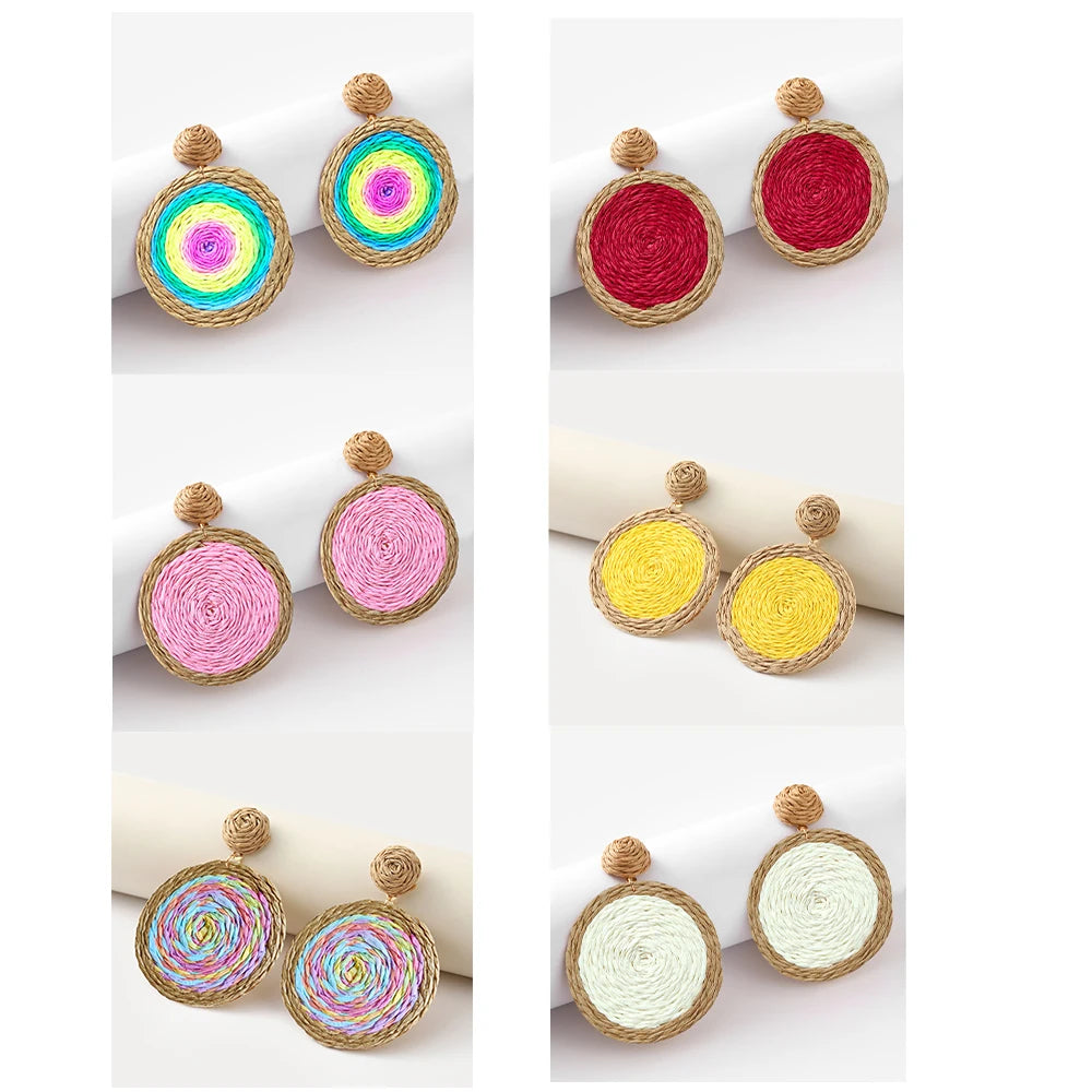 Bunte Raffia Rattan Ohrringe im Bohemian-Stil für Frauen - Sommer Strand Schmuck