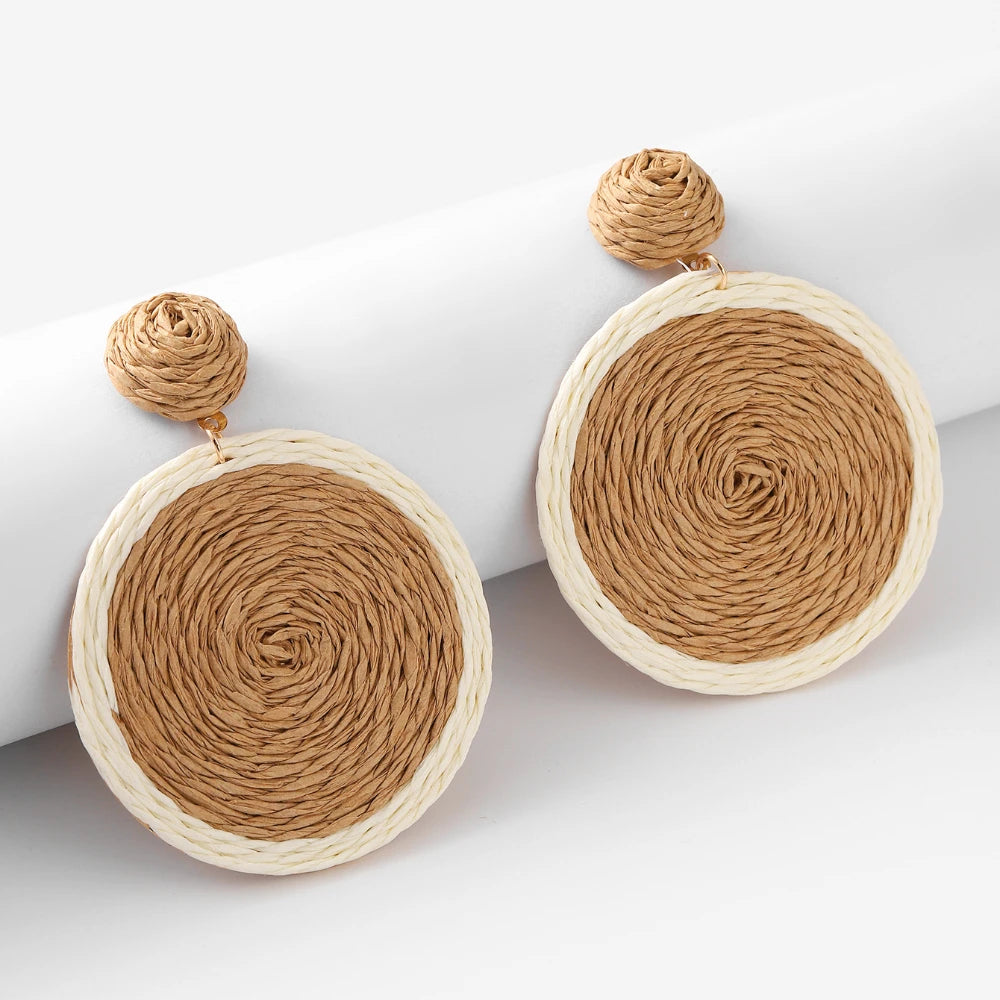 Bunte Raffia Rattan Ohrringe im Bohemian-Stil für Frauen - Sommer Strand Schmuck