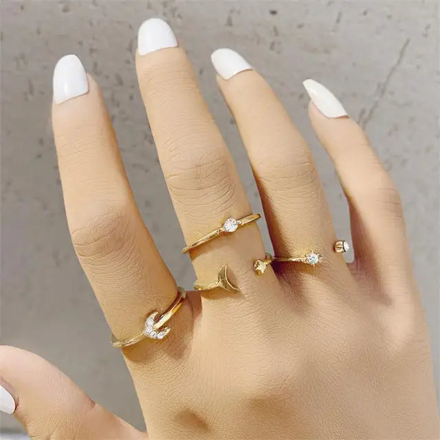 Vintage Bohemian Ring Set for Women with Geometric Star Design