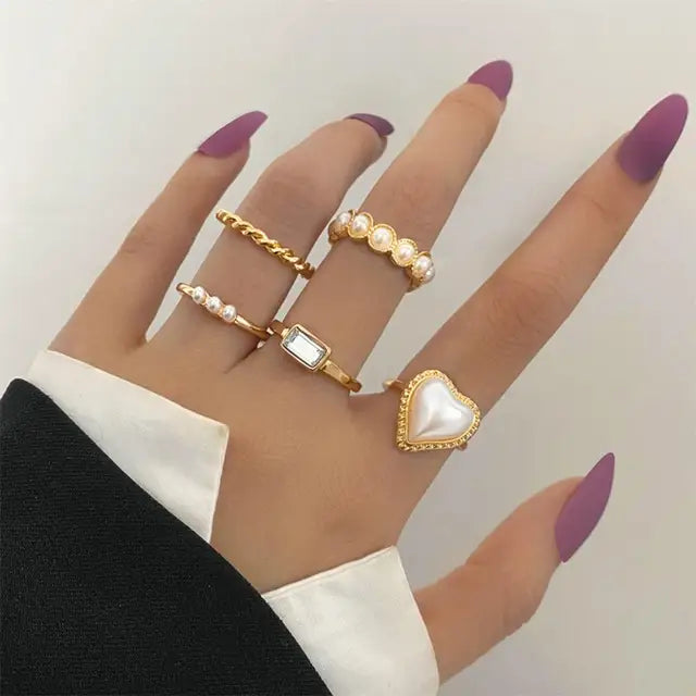 Vintage Bohemian Ring Set for Women with Geometric Star Design