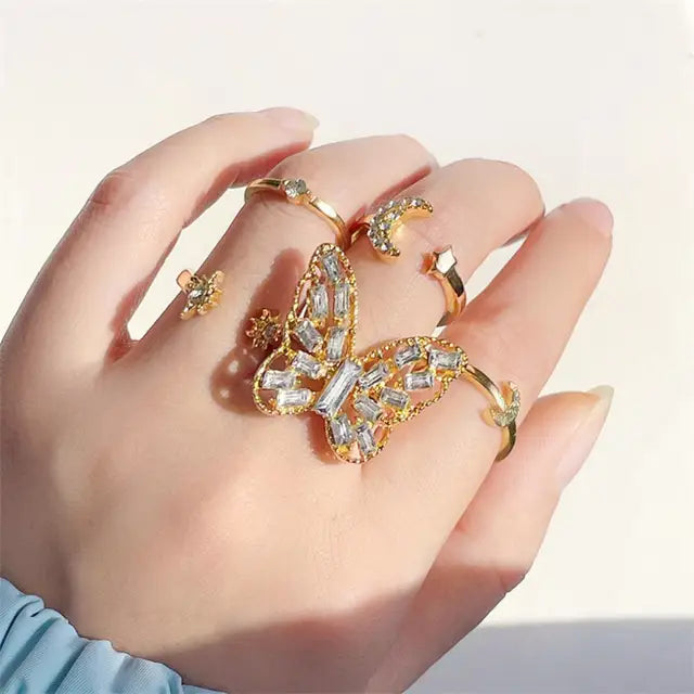 Vintage Bohemian Ring Set for Women with Geometric Star Design