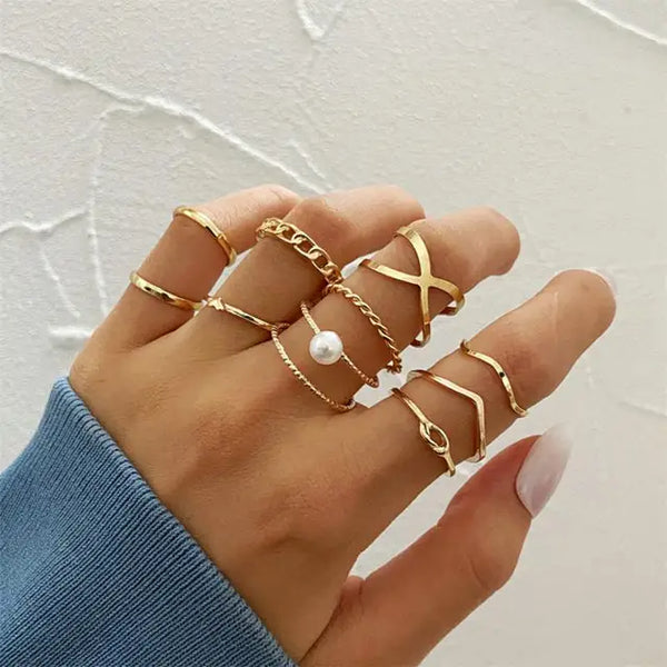 Vintage Bohemian Ring Set for Women with Geometric Star Design