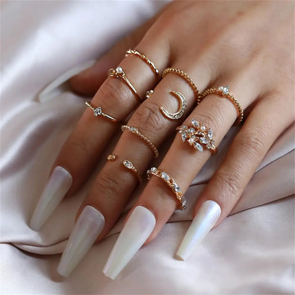 Vintage Bohemian Ring Set for Women with Geometric Star Design