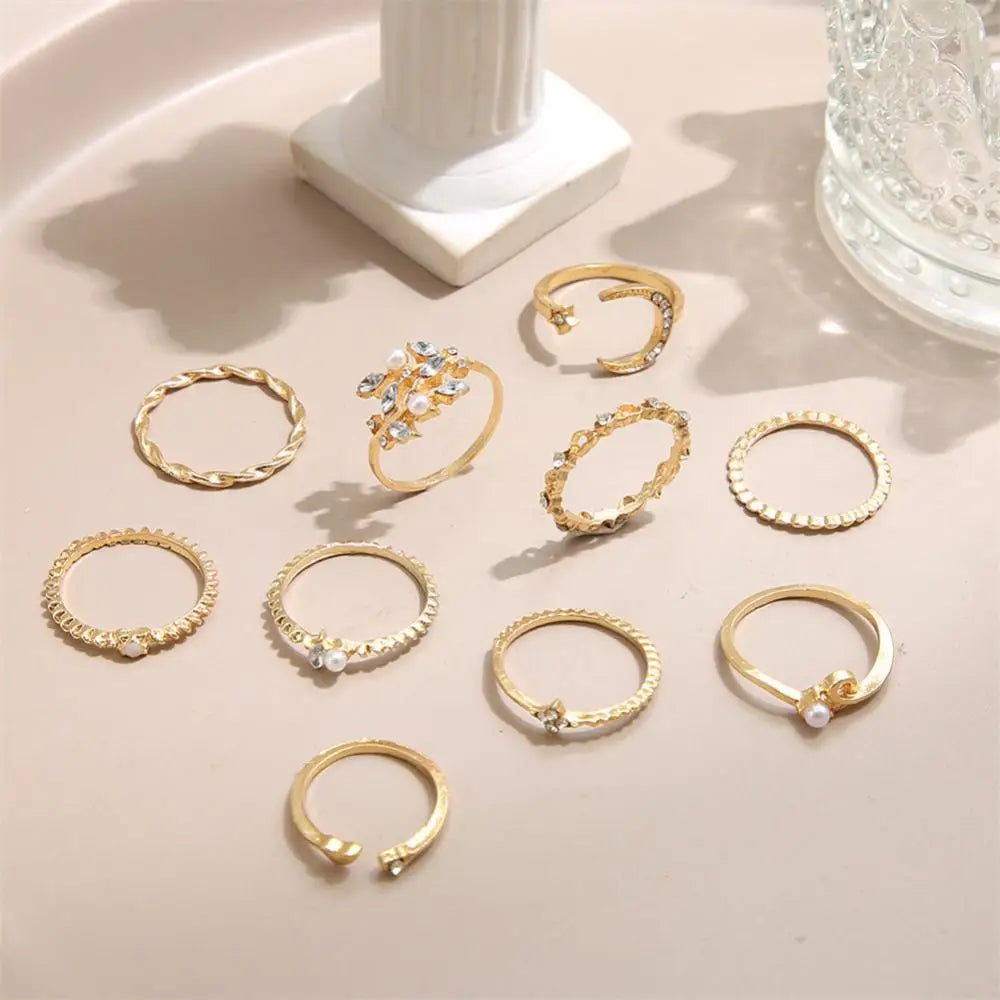 Vintage Bohemian Ring Set for Women with Geometric Star Design