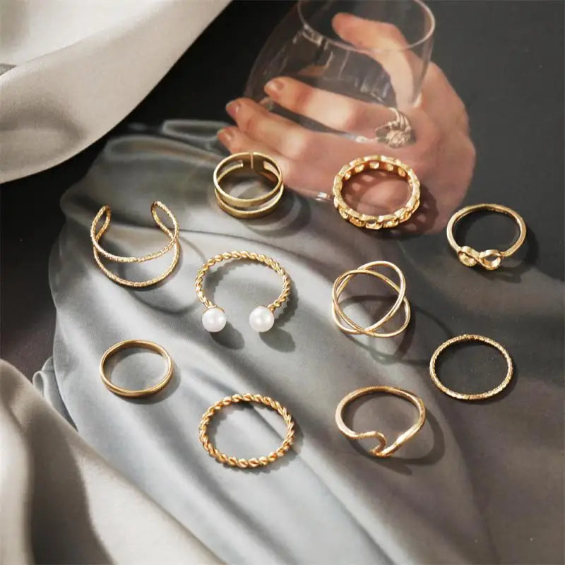 Vintage Bohemian Ring Set for Women with Geometric Star Design