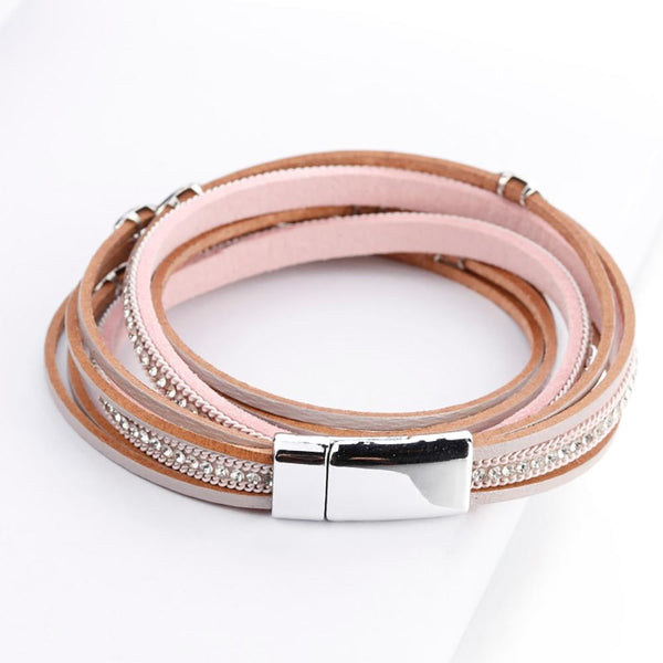 Böhmischer Stil Multi Layer Leder Wrap Armbänder Mit Blattbrandkristallen