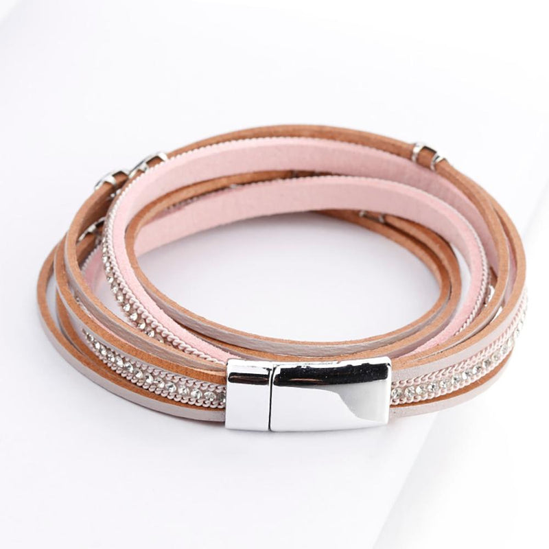 Böhmischer Stil Multi Layer Leder Wrap Armbänder Mit Blattbrandkristallen