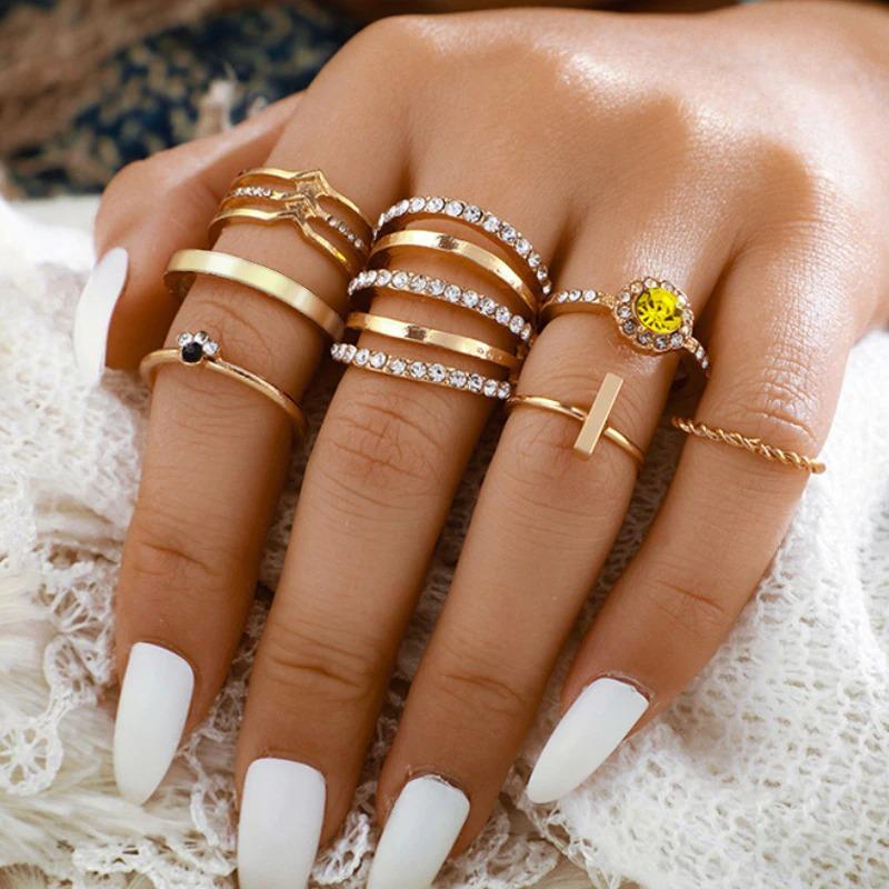 Böhmischer Stil Mehrere Geometrische Ringe Set