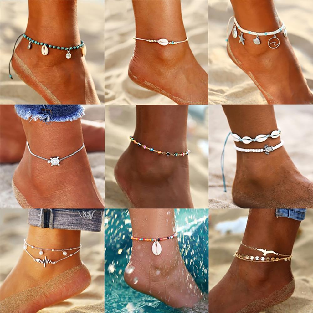 Böhmischer Stil Mit Farbenfrohen Türkischen Augen Fußkettchen Armbändern