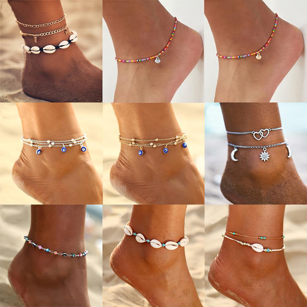 Böhmischer Stil Mit Farbenfrohen Türkischen Augen Fußkettchen Armbändern