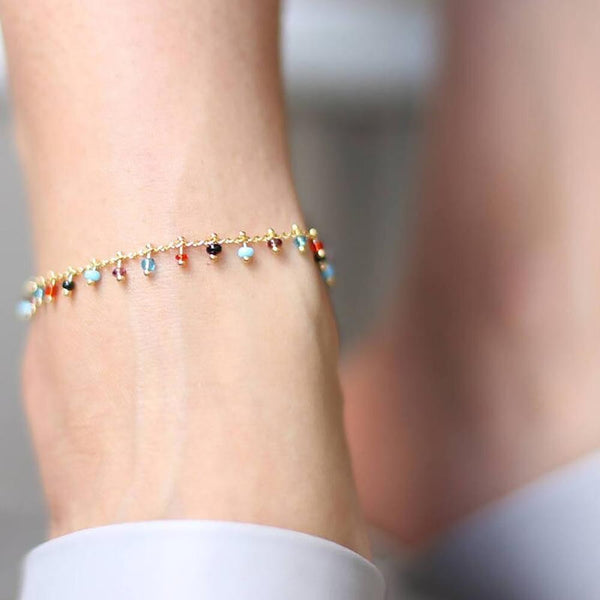 Böhmischer Stil Mit Farbenfrohen Strass Perlen Fußkettchen